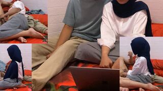 Hijab Bitch College Hand-job Prick While Doing College Assignment With Her Friend