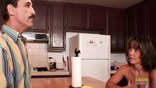The neighbor engages in a sexual encounter with a promiscuous brunette while her hubby's absence.