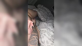 Tattooed step mom hand slip into step son dong for a hand-job